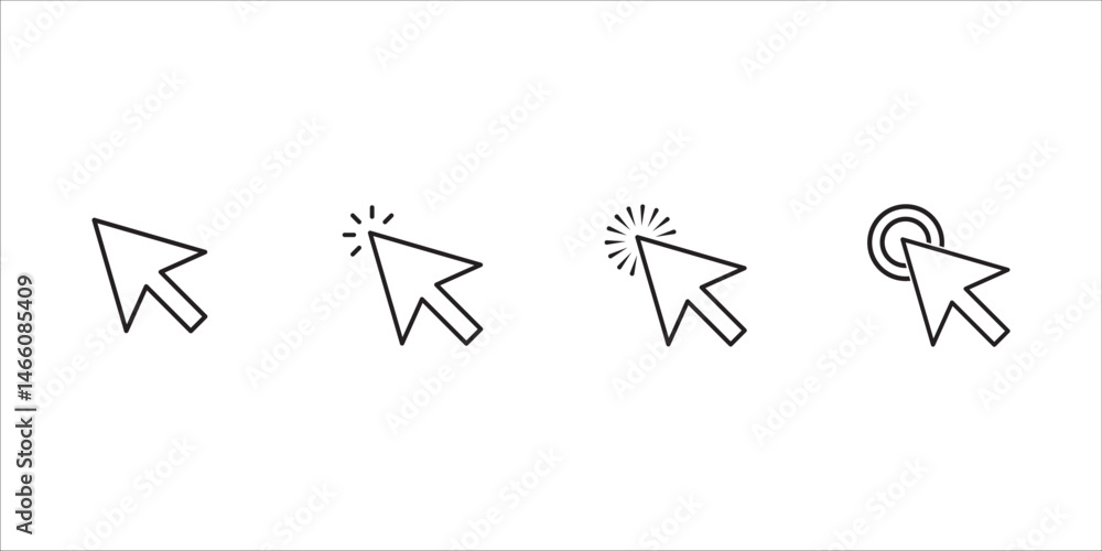 Poster cursor line icon set. vector symbol in trendy flat style on white background. click arrow.