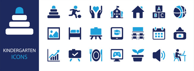 Kindergarten Education Icons – Preschool, Learning, Childcare, Classroom