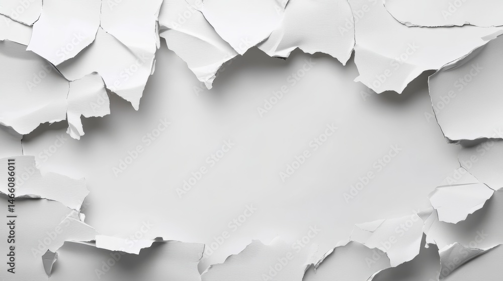 Poster abstract torn paper frame on a pristine white canvas background concept