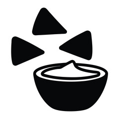 chips and salsa vector silhouette icon, black and white illustration of food.
