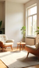 Generative AI Muted Interior Scene, Soft Focus on Cozy Armchairs and Sunlight