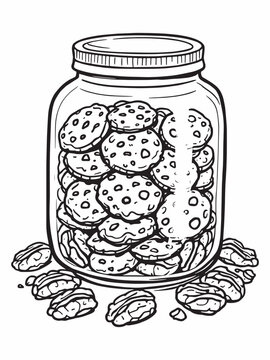 recommend clip art: A jar of cookies with a gold lid line art sketch.eps