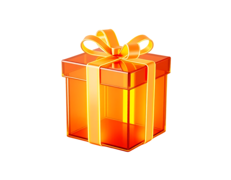 Orange transparent gift box with ribbon and bow