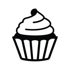 cupcake vector silhouette icon, black and white illustration of food.