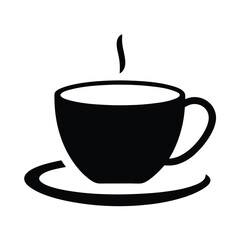 cup of coffee vector silhouette icon, black and white illustration of food.