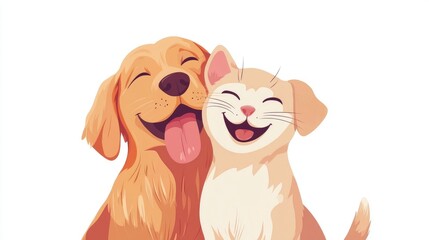Obraz premium happy dog and cat friendly isolated on white on whitebackground 