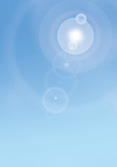 Bright blue sky with white sun flare halo ring light for summer spring morning too noon day background design
