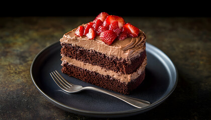 Strawberry cake slice indulgent dessert food photography