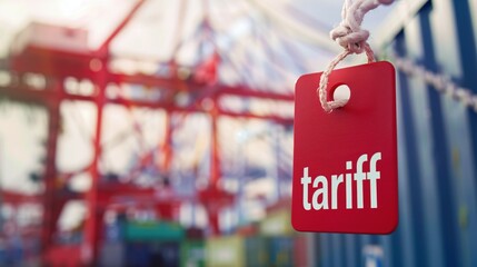 Close-up of shipping container with price tag symbolizing tariff costs, international trade and global economy concept, import export business and logistics industry.