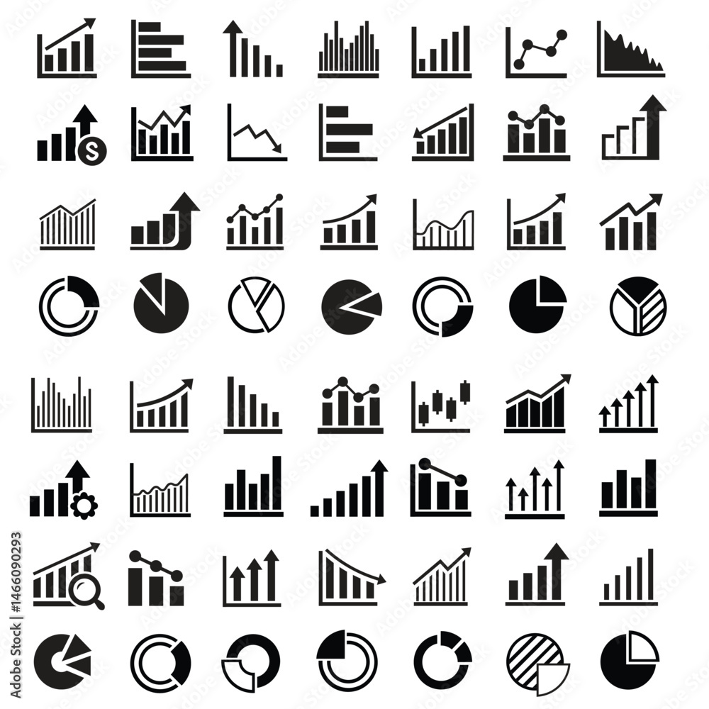 Poster growing bar 60 icon set. business graphs and charts icons. statistics and analytics vector icon. sta