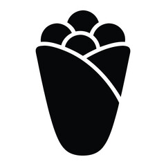 falafel wrap vector silhouette icon, black and white illustration of food.