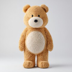 Obraz premium Adorable Plush Teddy Bear Stands Against a Simple White Background, Soft Fur, Sweet Expression