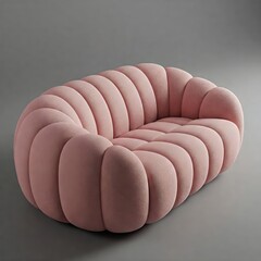 Explore this bold blush pink tufted sofa with a modern, puffy design against a minimalist backdrop. Ideal for luxury interior projects, trendy home decor ads, or avant-garde lifestyle visuals. Elevate