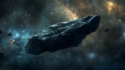 Asteroid with Alien Structures: A mysterious asteroid with alien structures built on its surface, drifting through the cosmos. 
