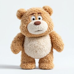 Obraz premium Adorable plush teddy bear stands against a white backdrop, its soft fur and endearing expression creating a heartwarming scene.