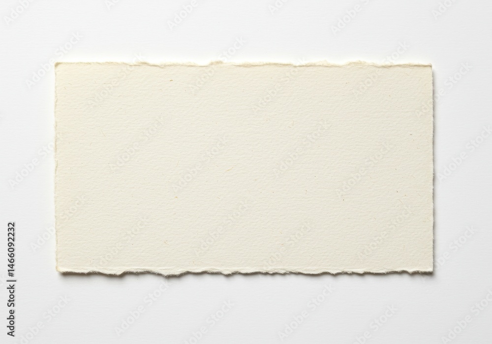 Poster torn edge paper scrap in off-white color laying on a white surface, perfect for adding text or graph