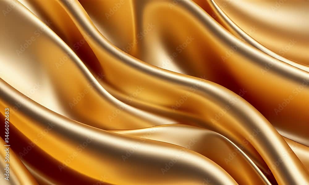 Poster a close-up of golden silk material with smooth curves and undulating textures, creating an abstract 