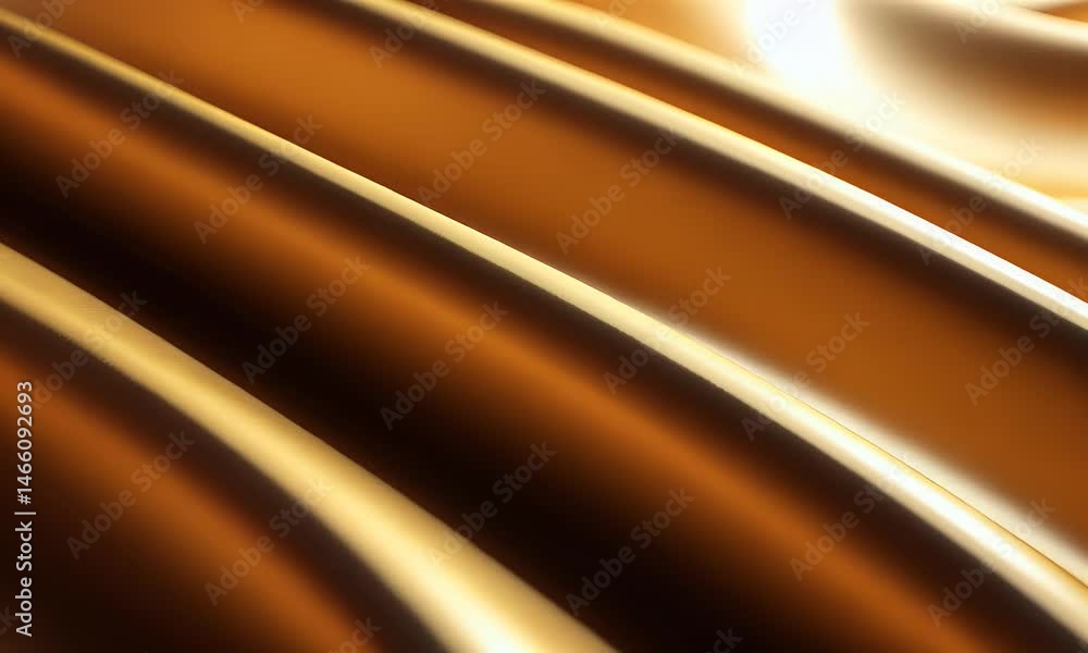 Poster a close-up of golden silk material with smooth curves and undulating textures, creating an abstract 