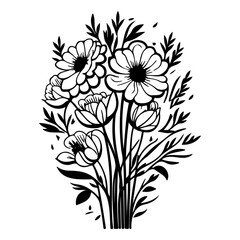 Elegant floral arrangement with a graphic design, providing a botanical illustration