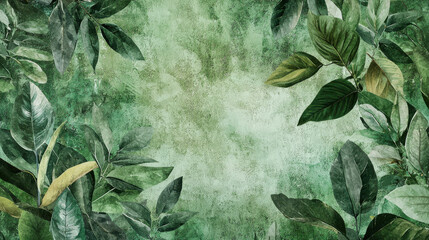 Lush green leaves on textured background with space for text