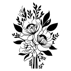 Elegant monochrome floral bouquet illustration for creative design projects
