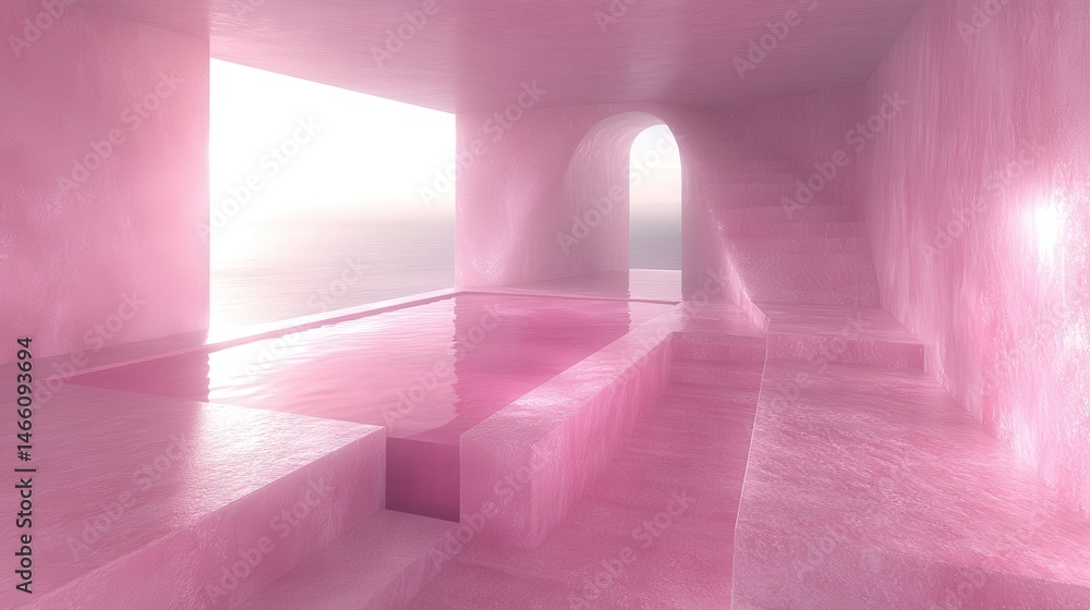 Poster pink architectural structure featuring soft light and fluid reflections for modern spaces and utopia