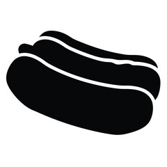 hot dog vector silhouette icon, black and white illustration of food.