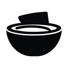 hummus with pita bread vector silhouette icon, black and white illustration of food.