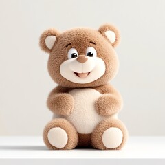 Obraz premium Adorable Plush Teddy Bear Sitting, Smiling Sweetly Against a Simple White Background. Joyful and Cheerful.