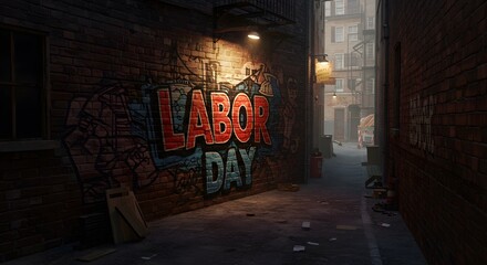 Naklejka premium Labor Day Graffiti in Urban Alleyway