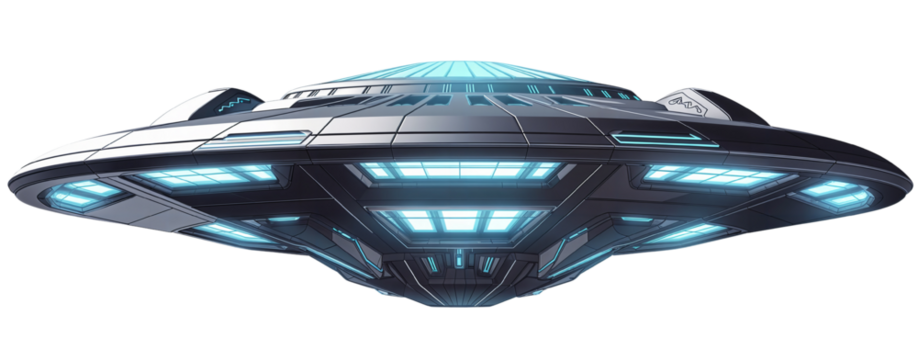 Futuristic UFO Structure Hovering in Cosmic Space