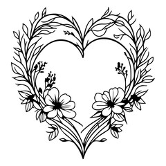 Floral Heart Frame Vector Art for Valentine's Day Design and Wedding Decorations