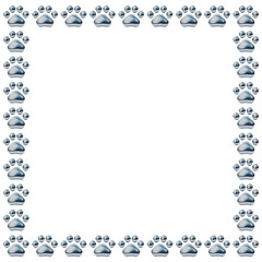 メタリックな肉球のアイコンの正方形フレーム。y2k風の金属のチェーンの3DCGイラストのあしらい