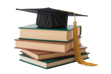 Graduation Cap on Colorful Stack of Books
