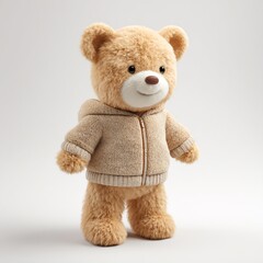 Obraz premium Adorable Teddy Bear in Cozy Hoodie, Standing Against a Plain White Background. A Cute Plush Toy Ready for a Hug