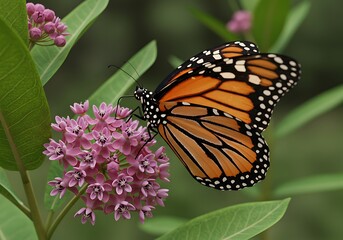 Obraz premium Monarch Butterfly on Milkweed Flower