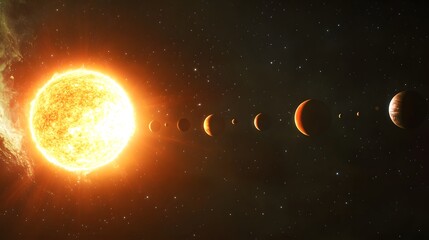 Solar System from Distant Star: The solar system as seen from a distant star, with the planets appearing as tiny orbs orbiting a bright sun.

