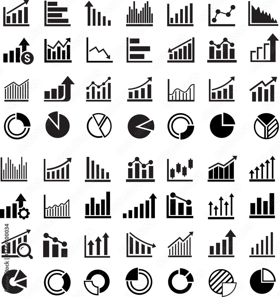 Poster growing bar icon set. business graphs and charts icons. statistics and analytics vector icon. statis