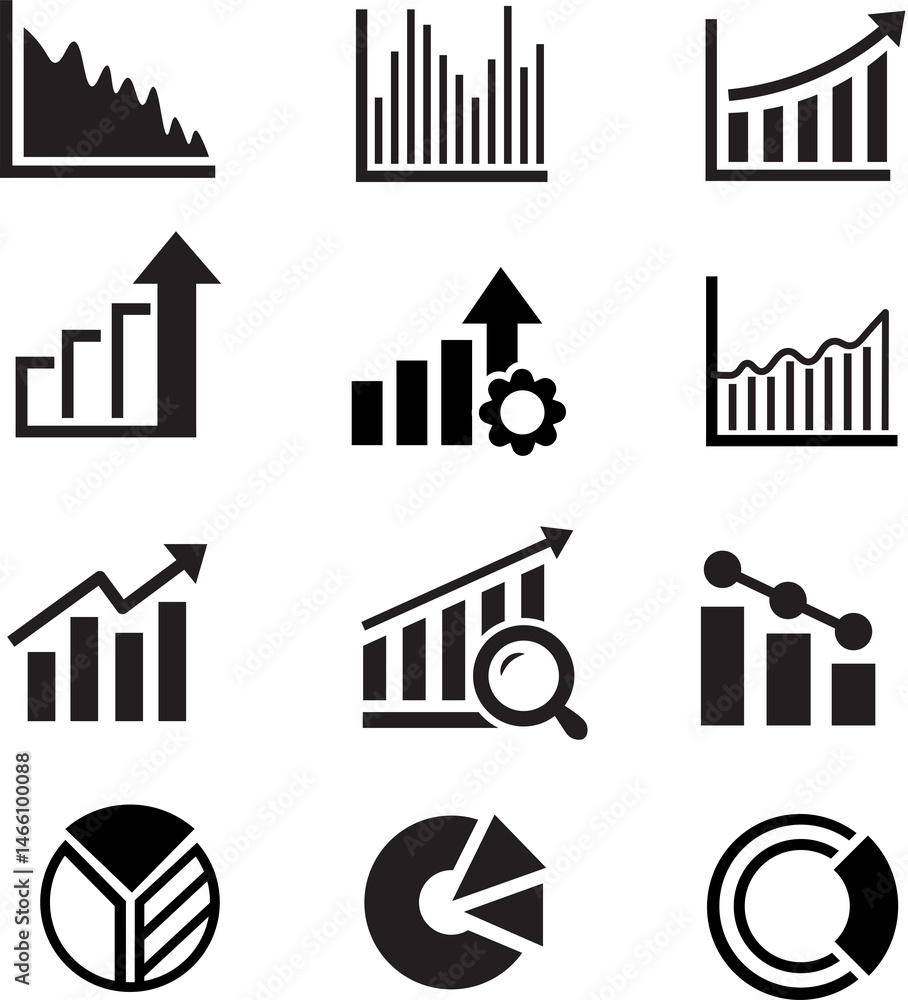 Aufkleber growing bar icon set. business graphs and charts icons. statistics and analytics vector icon. statis
