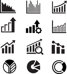 Growing bar icon set. Business graphs and charts icons. Statistics and analytics vector icon. Statistic and data, charts diagrams, money, down or up arrow