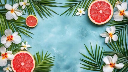 Tropical Fruit & Flowers Flatlay