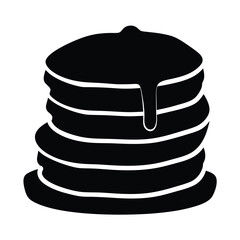pancakes with syrup vector silhouette icon, black and white illustration of food.