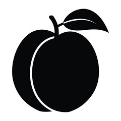 peach vector silhouette icon, black and white illustration of food.