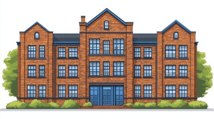 Fototapeta premium Detailed brick building illustration showcasing architectural design and construction elements for property visualization and presentation
