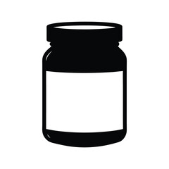peanut butter jar vector silhouette icon, black and white illustration of food.