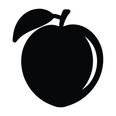 peach vector silhouette icon, black and white illustration of food.