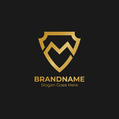 Letter M shield luxury designs. Initials letter M shield logo inspiration.