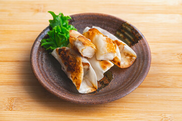 ちくわのお餅入り餃子の皮巻き