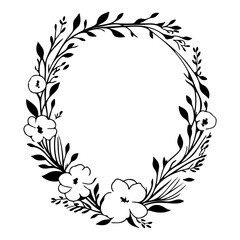 Elegant floral wreath illustration featuring delicate blossoms and intricate foliage