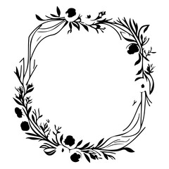 Elegant floral wreath design with black botanical elements for artistic projects